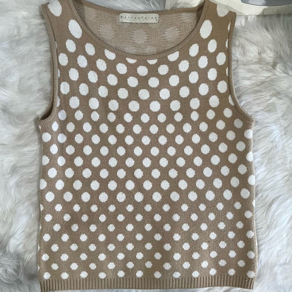 NEW Bette Paige Vintage 90s Retro Mod Dot Preppy Cotton Knit Sweater Vest Top S